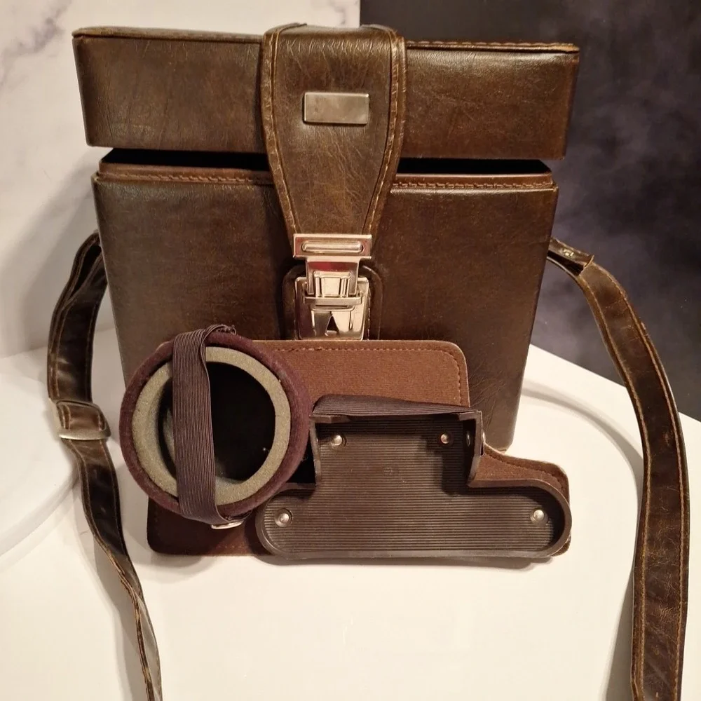 Vintage 70's Camera Case w/ Insert Hard Faux Leather‎ Vinyl Brown Made in Italy